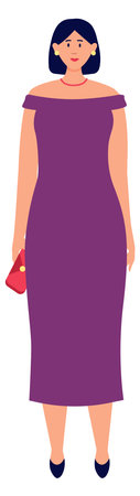 Pretty young woman in long dress. Attractive personのイラスト素材