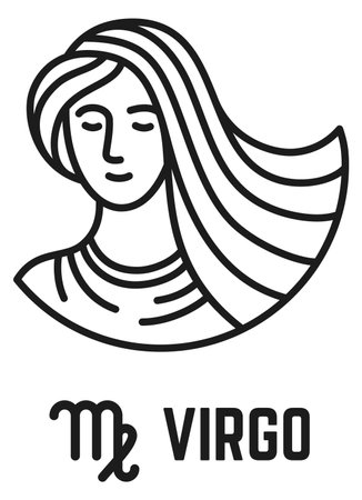 Virgo symbol. Black line horoscope zodiac iconのイラスト素材