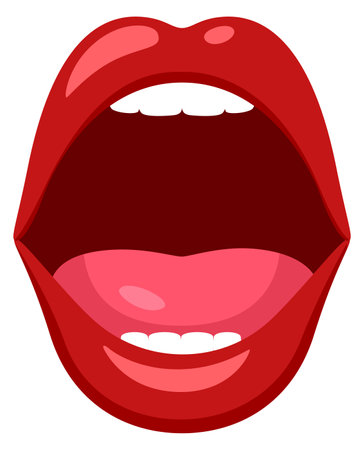 Screaming female mouth. Wide open red lipsのイラスト素材