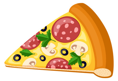 Pizza slice cartoon icon. Italian fast foodのイラスト素材