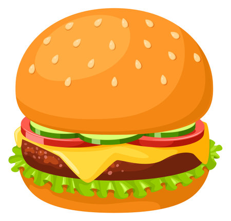 Burger icon. Cartoon hamburger. American fast foodのイラスト素材