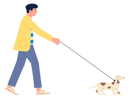 Man walking with dog. Happy pet owner outdoorのイラスト素材