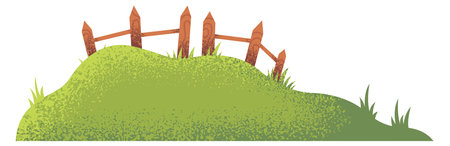 Green textured hill with wooden fence. Countryside scene elementのイラスト素材