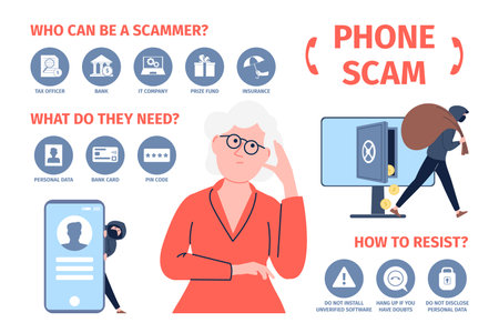 Hacking and phone scam info poster. Protection information and money, how to safe you data. Online bank security recent vector digital crime bannerのイラスト素材