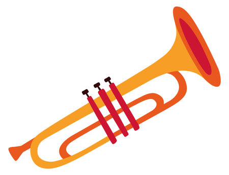 Brass trumpet toy. Orchestra music color icon