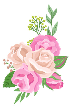 Pastel rose composition. Floral decoration. Botanical elementのイラスト素材