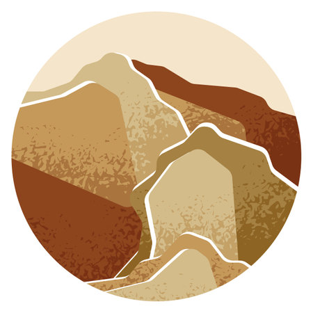 Textured mountain round label. Vintage japanese artのイラスト素材