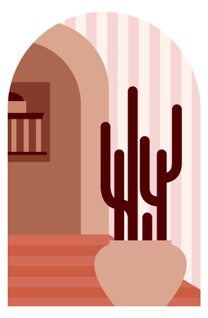 Bohemian architecture poster. Moroccan stairs door artのイラスト素材