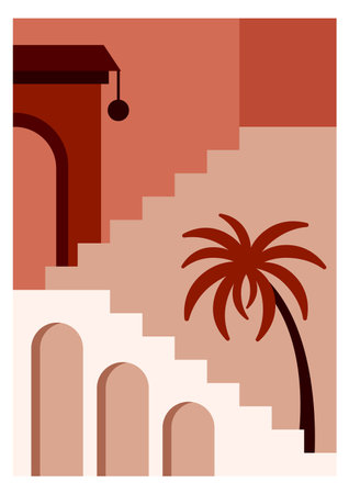 Middle east arcitecture in contemporary boho art styleのイラスト素材