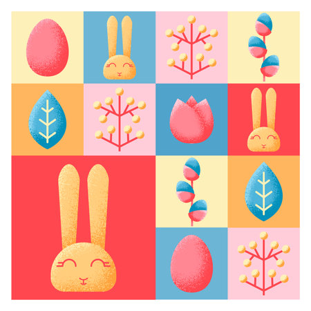 Decorative holiday card with spring Easter elementsのイラスト素材