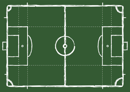 Football field scheme, chalk soccer game strategy template. Sport training or competition, green vector board for workout and trainerのイラスト素材