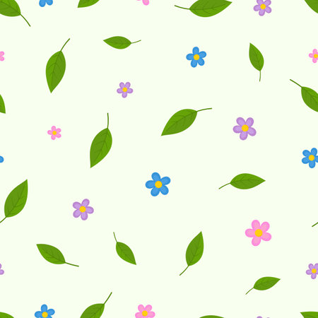 Floral seamless pattern, daisy or colorful chamomiles. Wild garden flowers and green leaves, female, baby fabric clothes vector print designのイラスト素材