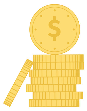 Golden dollar coin stack icon. Money symbolのイラスト素材