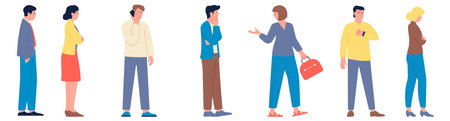 Queue concept. People standing in line. Waiting men and womenのイラスト素材