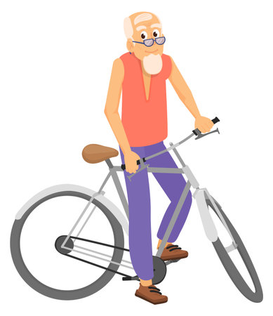 Happy senior on bicycle. Smiling old man activityのイラスト素材