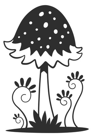 Fantasy forest mushroom. Magic natures black iconのイラスト素材