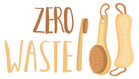Zero waste sticker with natural wooden productsのイラスト素材