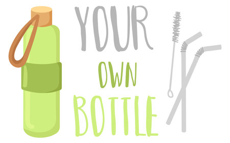 Reusable bottle lettering. Environment protection. Eco friendly productのイラスト素材