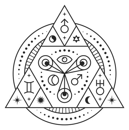 Ancient tarot ritual symbol. Sacred line pyramidのイラスト素材