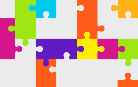 Colorful puzzle pieces layout. Jigsaw shapes templateのイラスト素材
