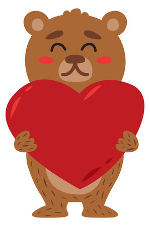 Cute bear with red heart. Love romantic mascotのイラスト素材