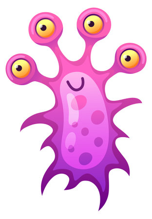 Funny purple monster. Microbe or alien creature mascotのイラスト素材