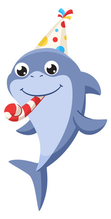 Party shark character. Cartoon underwater ocean animalのイラスト素材