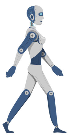 Female robot walking. Futuristic cartoon cyborg characterのイラスト素材