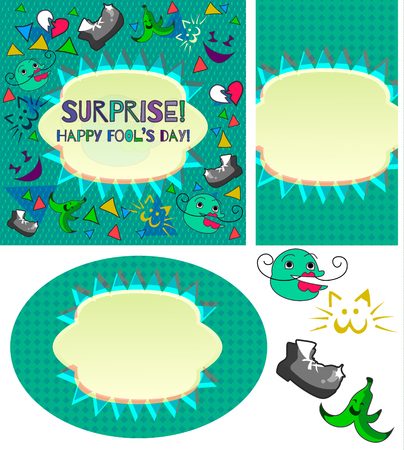 Set of Design cards with Happy April Fools Day logoのイラスト素材