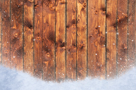 Christmas Winter Wood Background With Snowの写真素材
