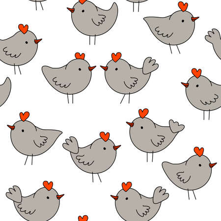 Seamless vector pattern with romantic birds in love isolated on white background. Hand drawn doodle illustration for Easter and Valentine's Day.のイラスト素材