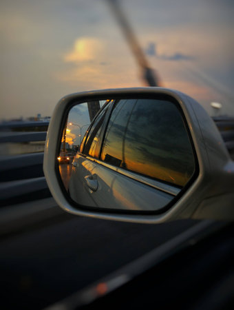 Twilight reflect on the wing mirror 1の写真素材