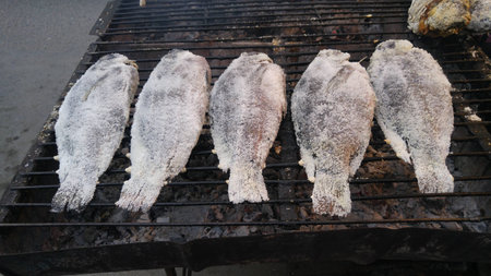 Salt-Crusted Grilled Fish.の写真素材