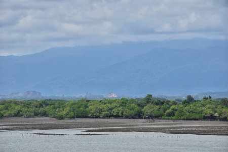 Mountain view I made photograph from Taksin Maharat bridge at Chanthaburi province ,Thailand on 18 July 2017.の写真素材