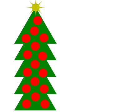 Drawing of a Christmas tree with red balls and gold starの写真素材