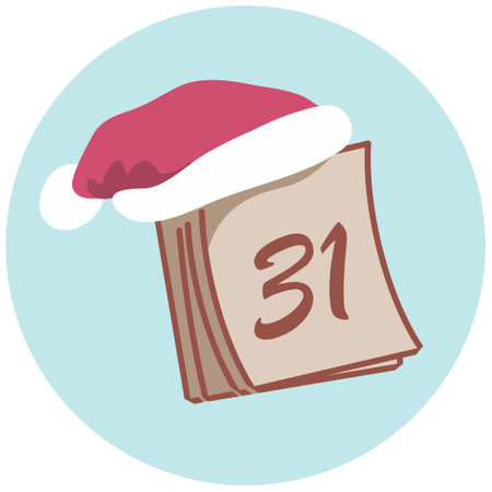 Christmas calendar with the 31st and a Santa Claus hat. Cute Doodle.のイラスト素材