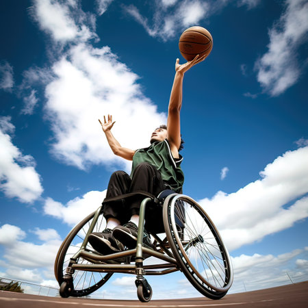 Man playing basketball in a wheelchairの素材