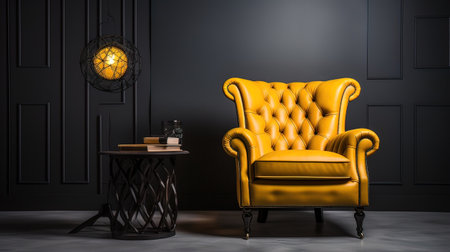 A beautiful little room with a yellow armchair and a small tableの素材