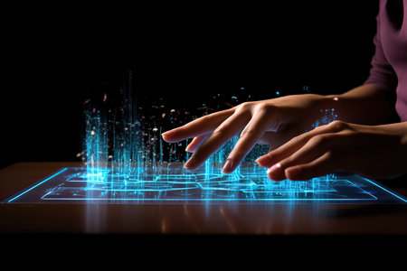 An image of hands interacting with future technologyの素材