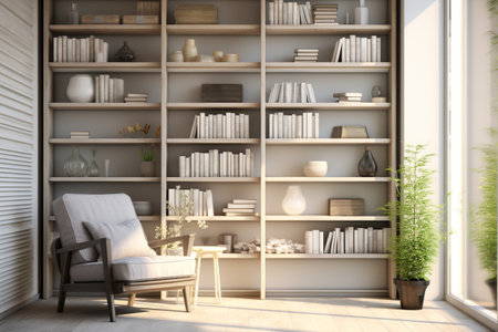 Sunny modern interior with a reading inviting nookの素材