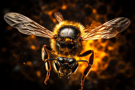 Macro excellence showcasing the vivid details and dramatic essence of a beeの素材