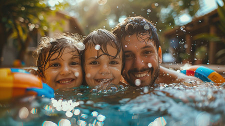 Family Fun Time - Splashing in the Pool Togetherの素材