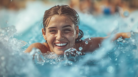 Thrilling Water Slide Adventure - Joyful Girl Splashingの素材