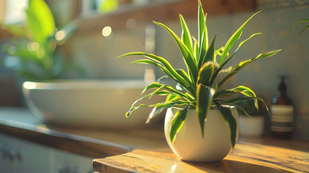 Decorative Houseplant on Wooden Counterの素材