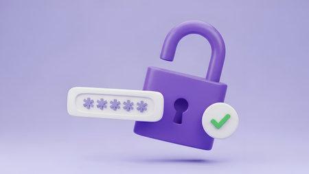 Padlock and password icon on a purple background. 3d renderingの写真素材