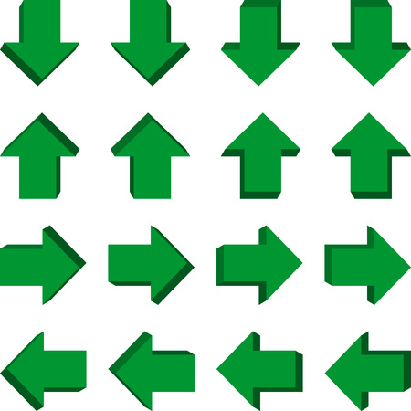 Set of 3d icons pointer arrows in different positions. Vector illustration isolated on white background.のイラスト素材