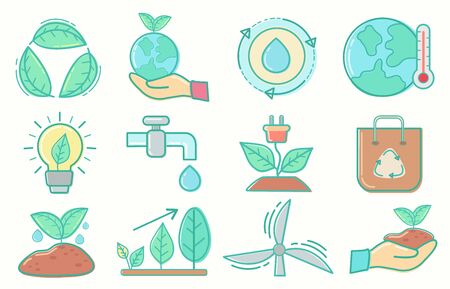 Environmentally Related Color Line Icon Set Linear, Ecology And Nature Icons In Pastel Colors Mark Vector Collection.jpgのイラスト素材