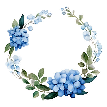 Watercolor wedding Rose tree and mistletoe wreath. Hand realistic painting vintage round frame with branches, snowberry and green leaves isolated on white backgroundの素材
