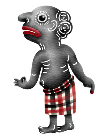 Cute Traditional Southern Thai Shadow Puppet Character watercolor painting.の写真素材