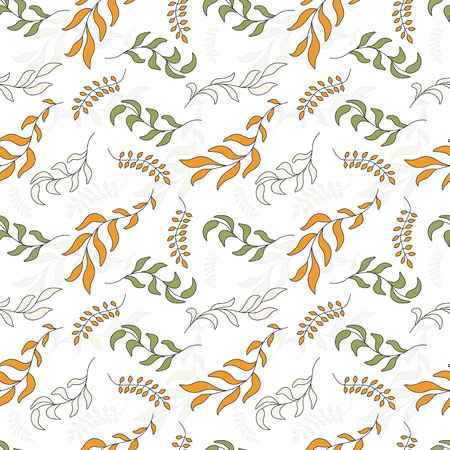 Seamless repeating pattern of autumn branches and leaves on a white background.のイラスト素材